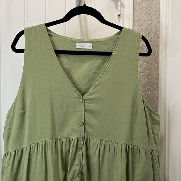 Lauren Conrad Green Sleeveless Button Tiered Dress Lined Womens Size XL Boho - Picture 2 of 11